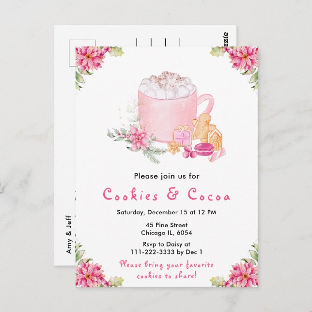 Carte Postale Cookies de Noël et cacao rose (Devant / Derrière)