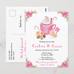 Carte Postale Cookies de Noël et cacao rose