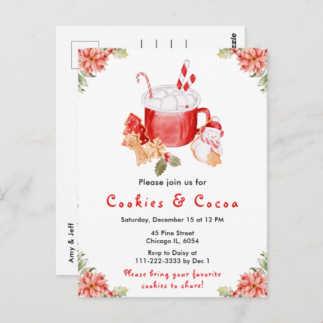 Carte Postale Cookies de Noël et cacao Rouge (Devant / Derrière)