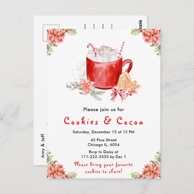 Carte Postale Cookies de Noël et cacao Rouge (Devant / Derrière)