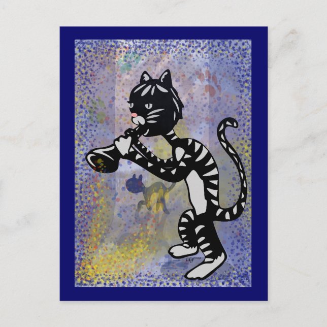 Carte postale cool Alley Jazz Cat (Devant)