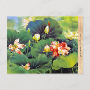 Carte Postale Cool belle lotus chinois fleurs de fleurs vert feu