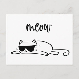 Carte Postale Cool black and white meow cat with sunglasses