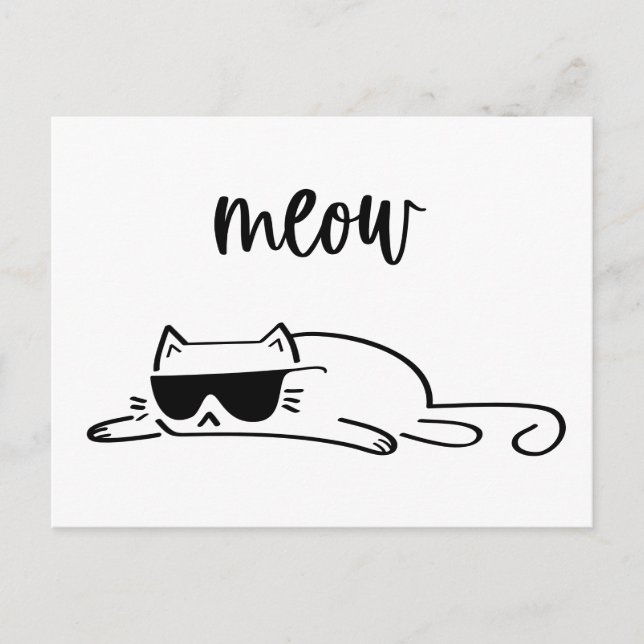 Carte Postale Cool black and white meow cat with sunglasses (Devant)