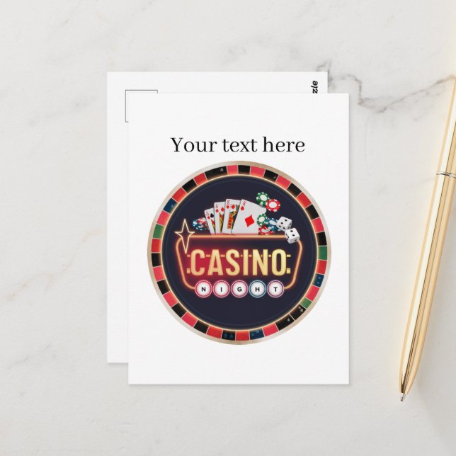 Carte Postale Cool Casino nuit personnalisable (Devant/Arrière en situation)