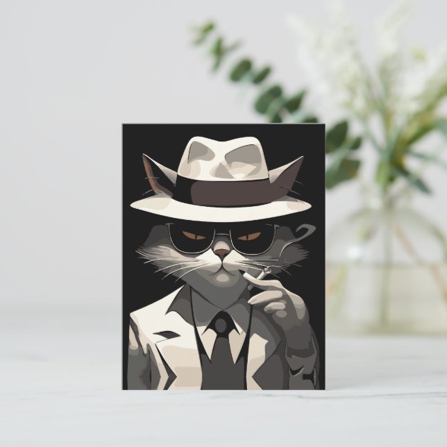 Carte Postale Cool Cat Noir : Suave et mystérieuse Feline (Debout devant)