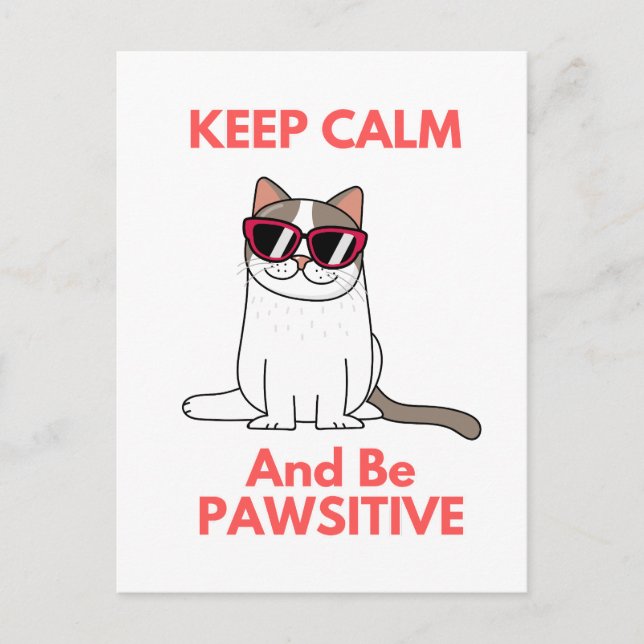 Carte Postale Cool Chat Porter Des Lunettes Soyez Pawsitive (Devant)