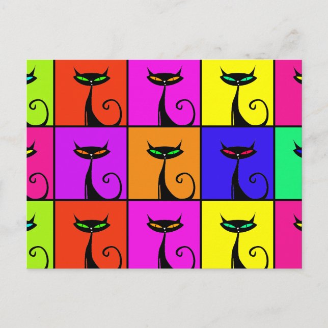 Carte Postale Cool Colorful Kitty Cat Pop Art (Devant)