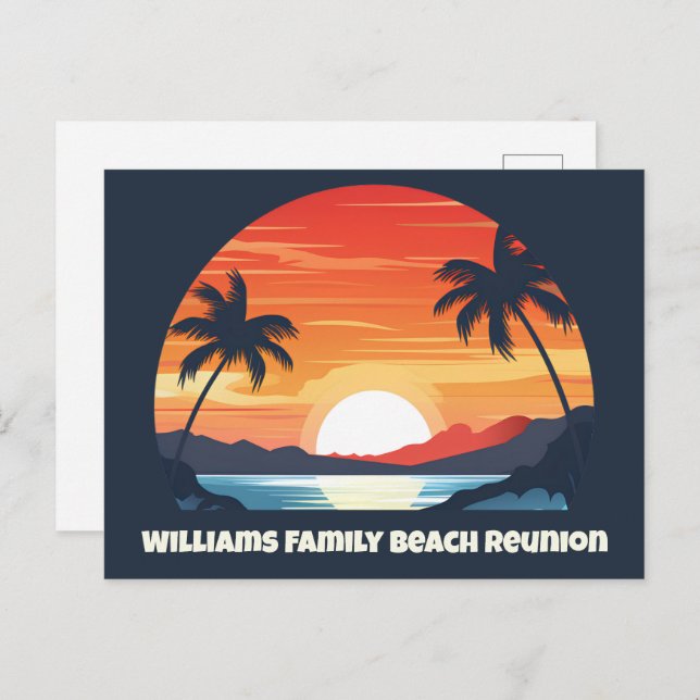 Carte Postale Cool Custom Sunrise Palm Trees Beach Party Blue (Devant / Derrière)