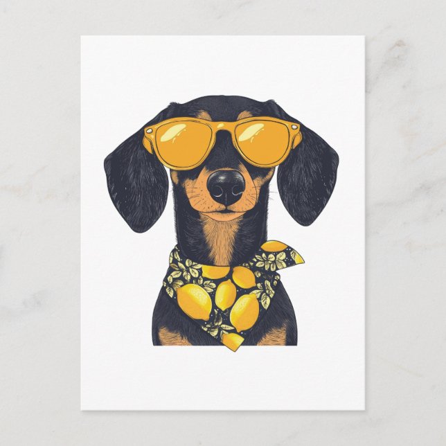 Carte Postale Cool Dachshund Chien Lunettes de soleil Lemons (Devant)