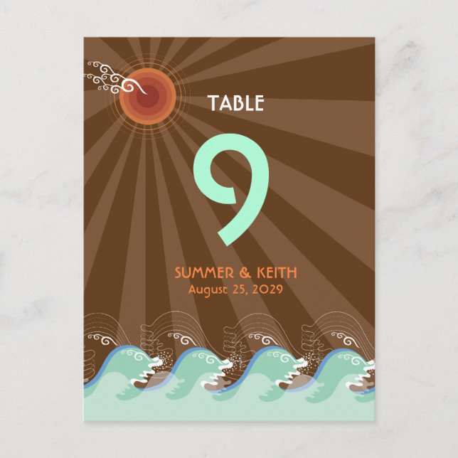 Carte Postale Cool d'été de la plage Vagues Brown Sun Table Numé (Devant)