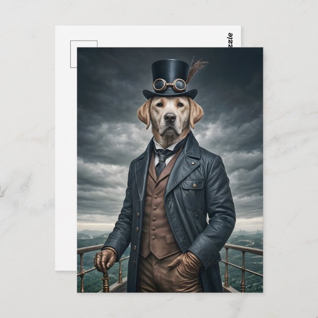 Carte Postale Cool Elégant Victorian Steampunk Labrador Chien Ar (Devant / Derrière)