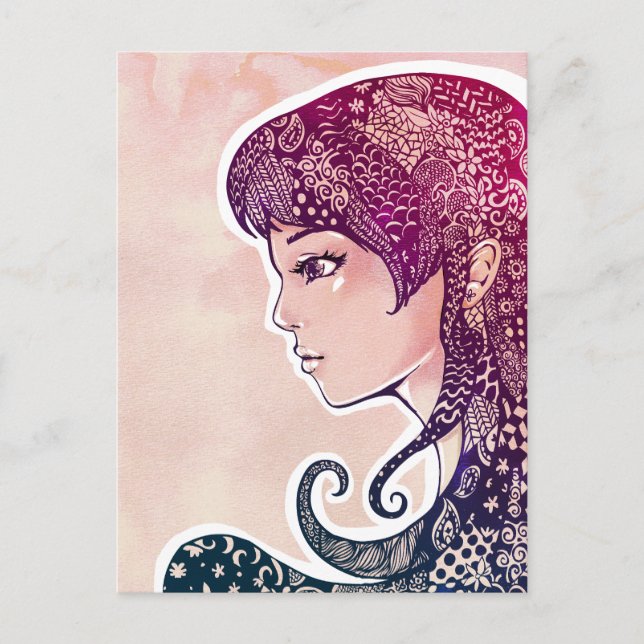 Carte Postale Cool fille encrée avec cheveux rayés (Devant)