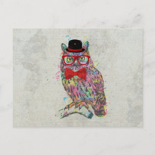 Carte Postale Cool funny trendy colourful watercolours owl
