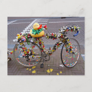 Carte Postale Cool Funny Yellow Duck Bicycle in Amsterdam