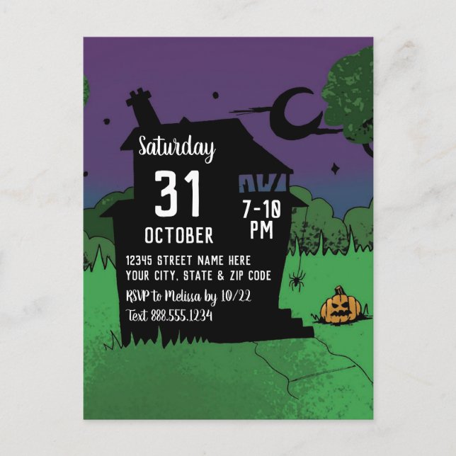 Carte Postale Cool Halloween Maison hantée Citrouille Costume Pa (Devant)