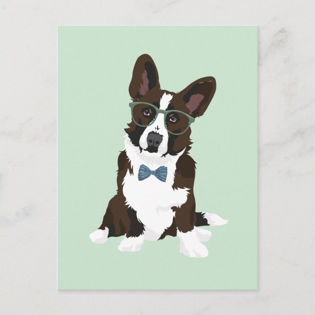 Carte Postale Cool Hipster Cardigan Welsh Corgi pour Amoureux de (Devant)