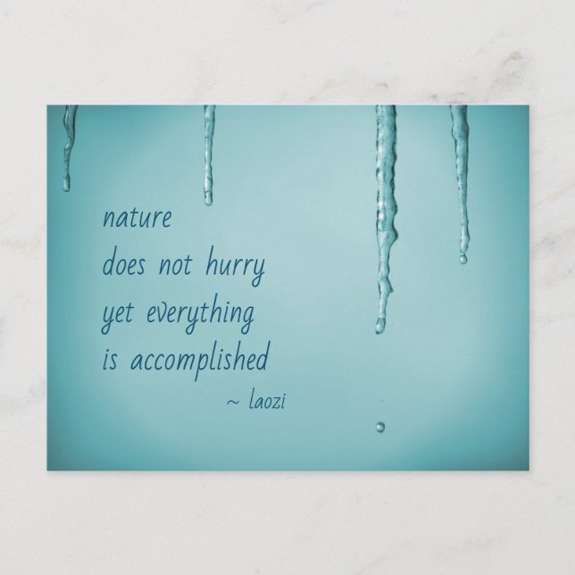 Carte Postale Cool Ice Blue WaterDrops Melting Icicles Zen Quote (Devant)