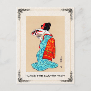 Carte Postale Cool japonais classique geisha lady kimono fan
