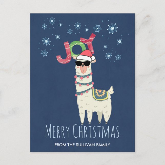 Carte Postale Cool Llama à Santa Hat avec des flocons de neige N (Devant)