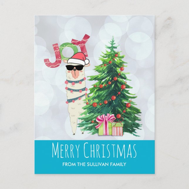 Carte Postale Cool Llama sur Silver Bokeh & Icy Blue Christmas (Devant)