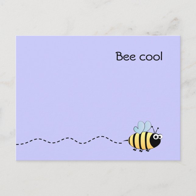 Carte postale cool mignonne d'abeille mauve (Devant)