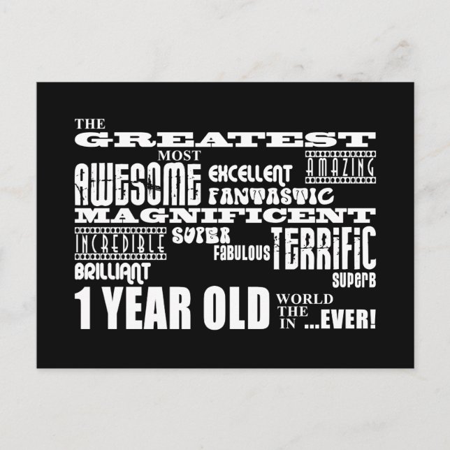 Carte Postale Cool Moderne 1er Anniversaire : Plus grand 1 an (Devant)