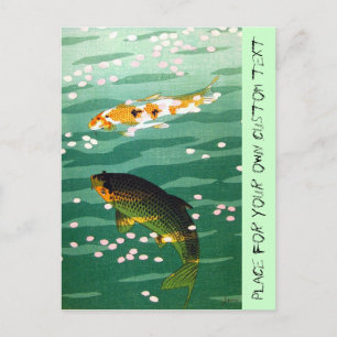 Carte Postale Cool oriental chanceux koi poissons émeraude art d