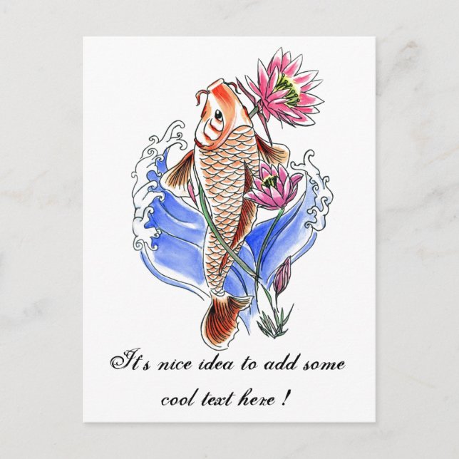 Carte Postale Cool Oriental Classic Koi Carp Poisson Lotus tatou (Devant)