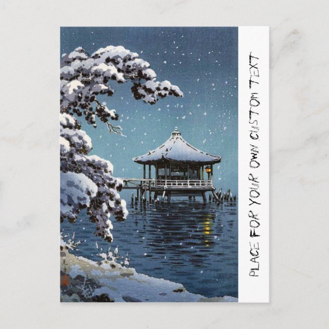 Carte Postale Cool oriental japonais côté fleuve hiver scène art (Devant)