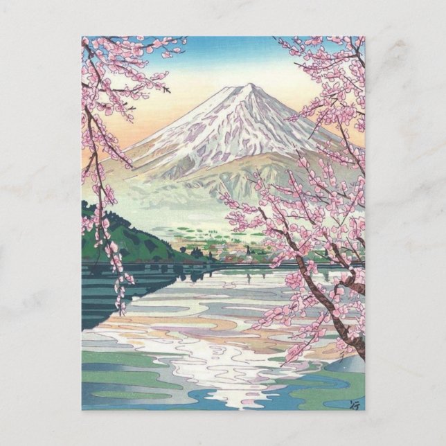 Carte Postale Cool Oriental Japonais Fuji printemps Cherry Tree  (Devant)