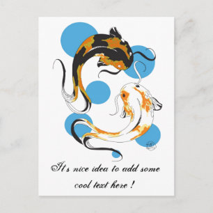 Carte Postale Cool Oriental Japonais Twin Bron Blanc Koi Poisson