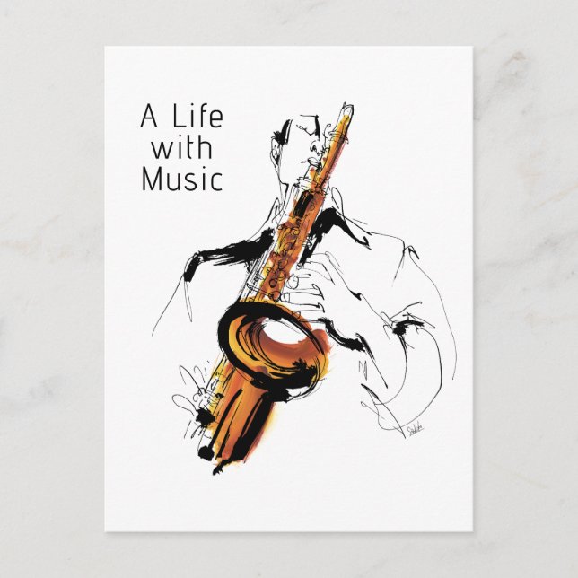 Carte Postale Cool Retro Man Playing Alto Saxophone - Jazz (Devant)