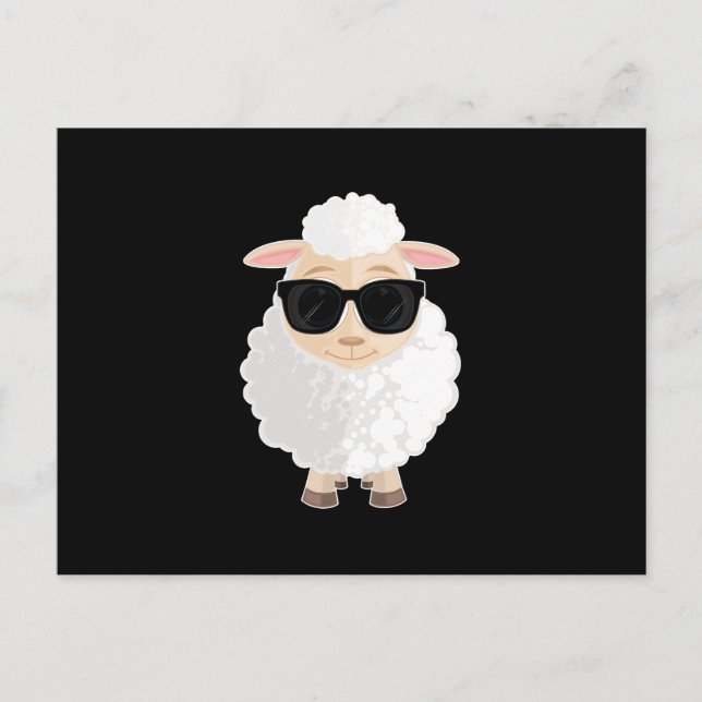 Carte Postale Cool Sheep Lunettes de soleil Fond noir Mignon  (Devant)
