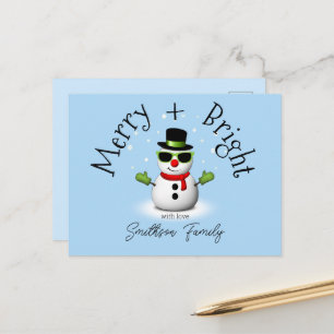 Carte Postale Cool Snowman Joyeux Noël brillant Famille personna