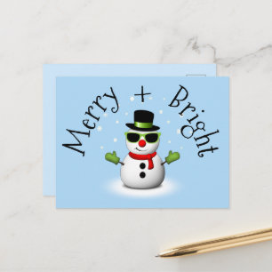 Carte Postale Cool Snowman Joyeux Noël brillant Famille personna