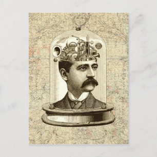 Carte Postale Cool Steampunk clockwork brain, head in jar art
