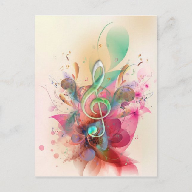 Carte Postale Cool watercolours treble clef music notes swirls (Devant)