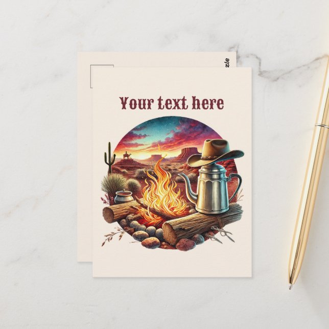 Carte Postale Cool Western campfire ajouter un message (Devant/Arrière en situation)