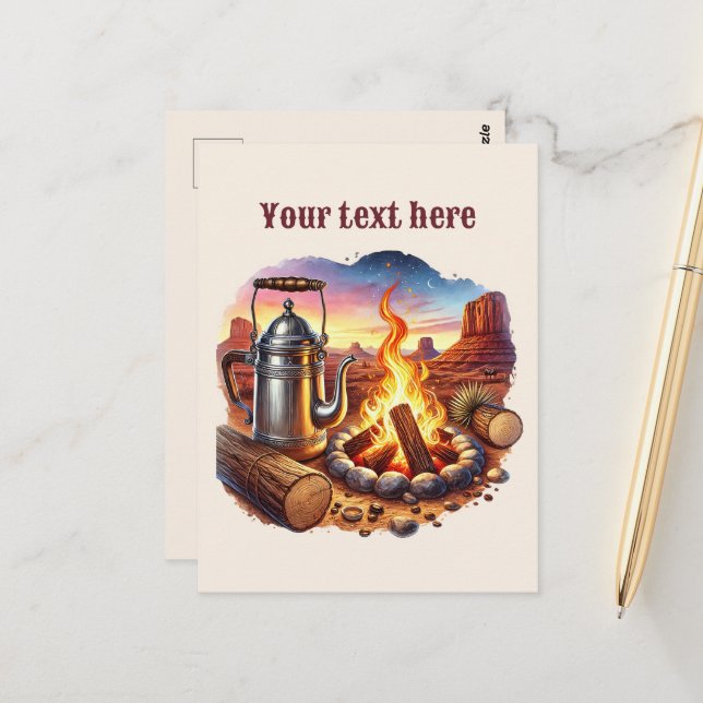 Carte Postale Cool Western campfire ajouter un message (Devant/Arrière en situation)
