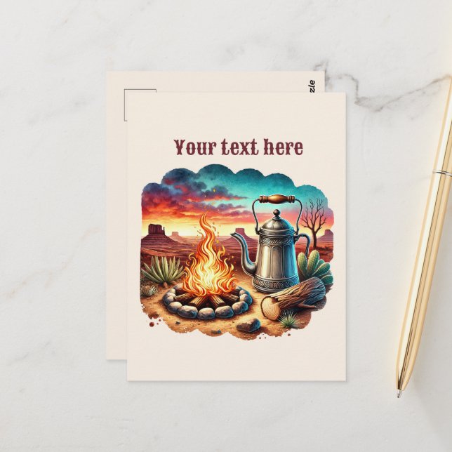 Carte Postale Cool Western campfire ajouter un message (Devant/Arrière en situation)