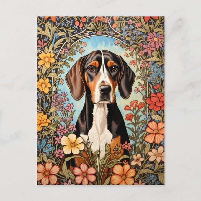 Carte Postale Coonhound Élégant Fleur Colorée (Devant)