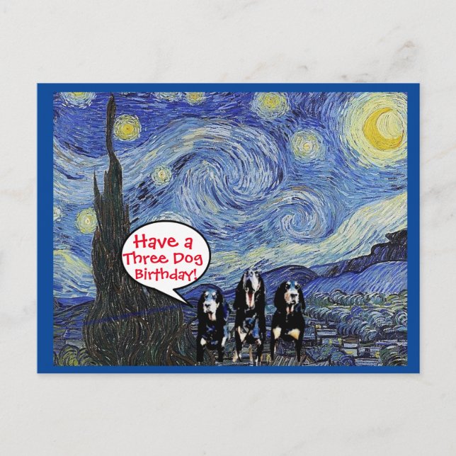Carte Postale Coonhound Starry Night, 3e Anniversaire de Chien S (Devant)
