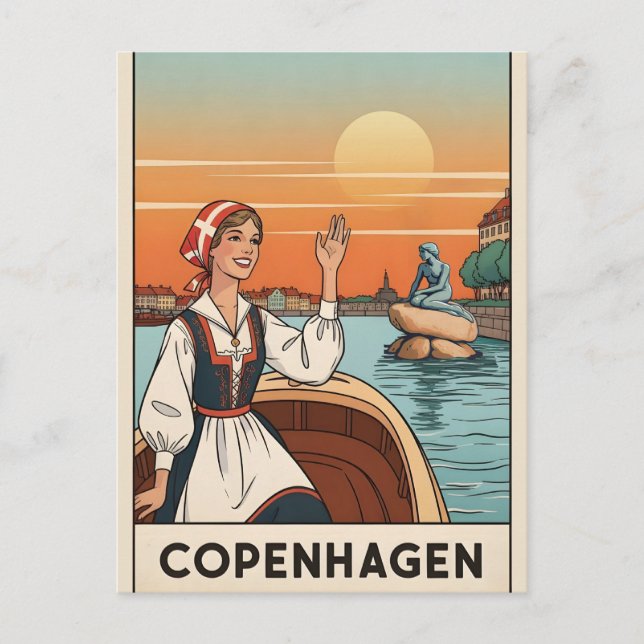 Carte Postale Copenhagen, Denmark vintage travel poster, (Devant)