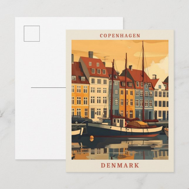 Carte Postale Copenhague Danemark Art Vintage voyage élégant (Devant / Derrière)