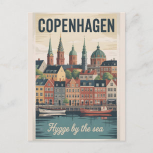 Carte Postale Copenhague Danemark Rétro Ciel Ville Paysage Voyag