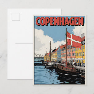 Carte Postale Copenhague vintage Danemark maisons colorées cadea