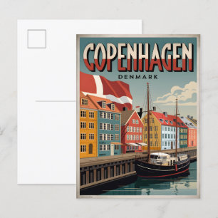 Carte Postale Copenhague vintage maisons colorées cadeaux