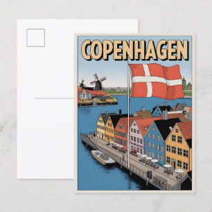 Carte Postale Copenhague vintage maisons colorées cadeaux