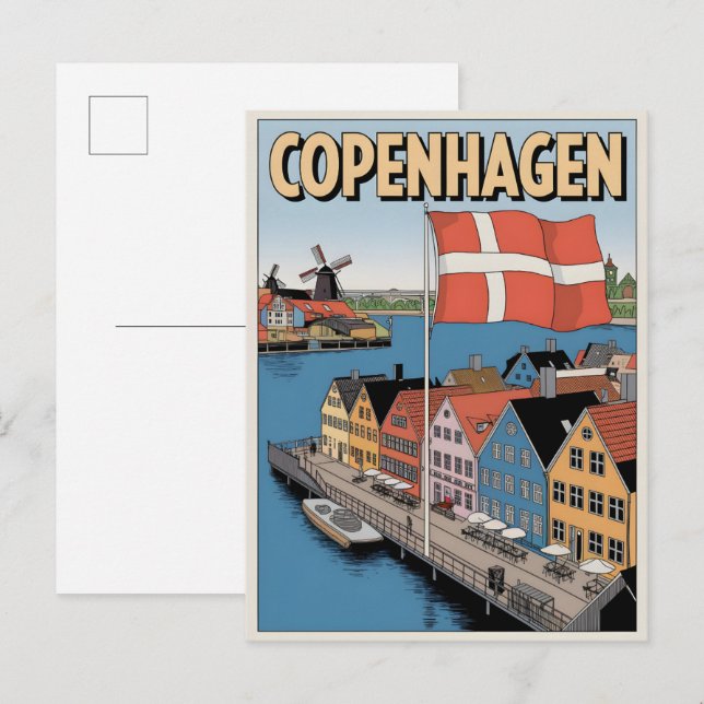Carte Postale Copenhague vintage maisons colorées cadeaux (Devant / Derrière)